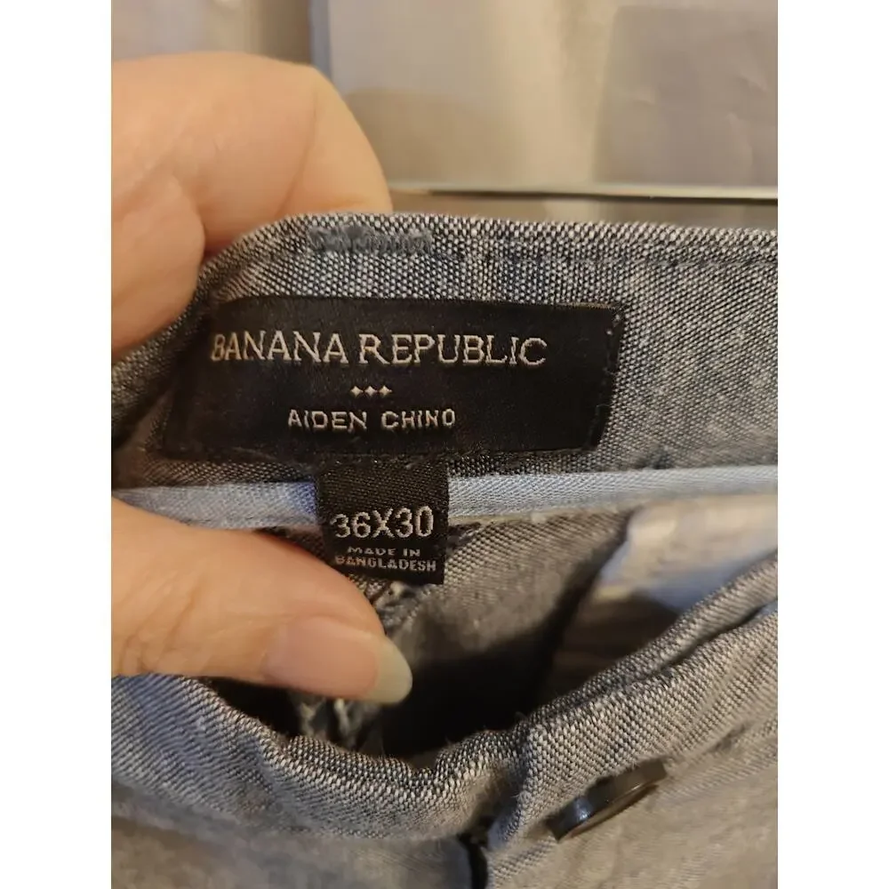 Banana Republic Aiden Chino Men's Size 36x30 Linen Blend Chambray Pants Classic